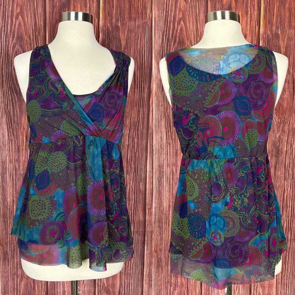 Daisy & Clover Y2K Purple Blue Babydoll‎ Top Mesh Layered Womens Size Large